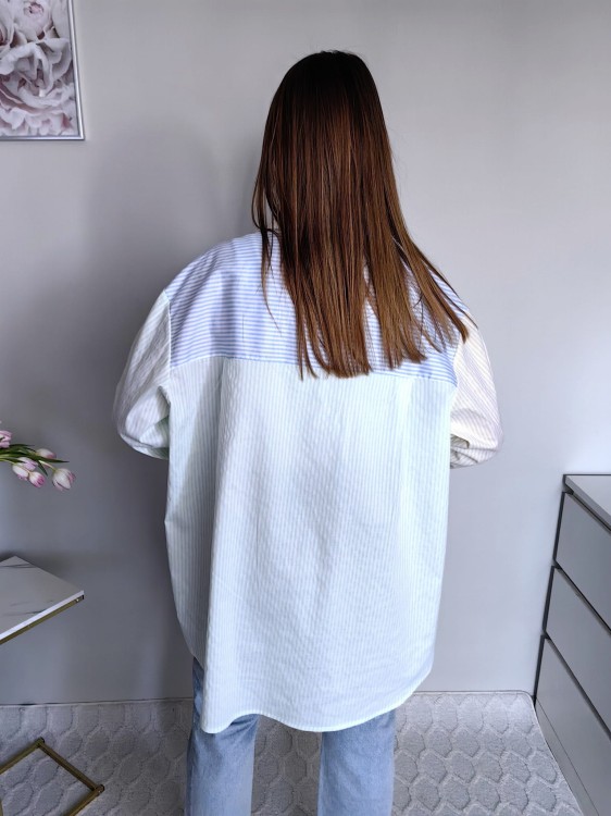 Koszula oversize multikolor w białe paski bawełna