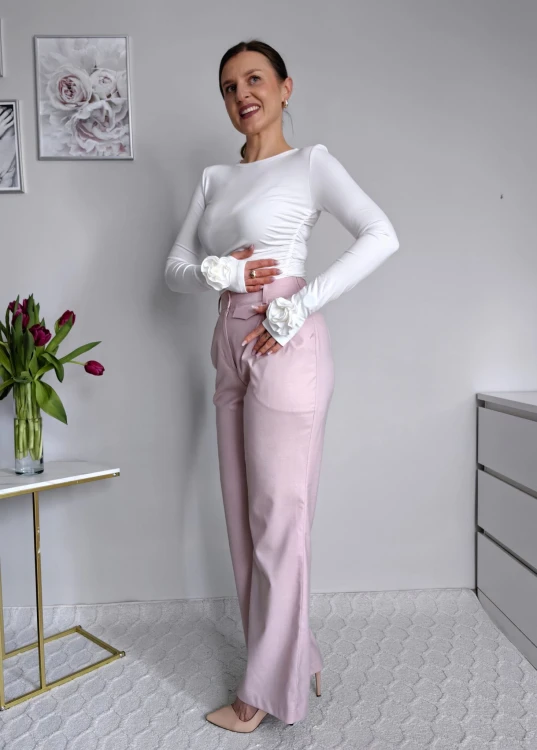 Eleganckie spodnie z wiskozą jasny róż premium