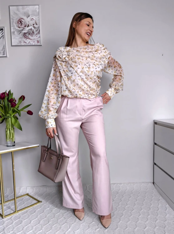 Eleganckie spodnie z wiskozą jasny róż premium