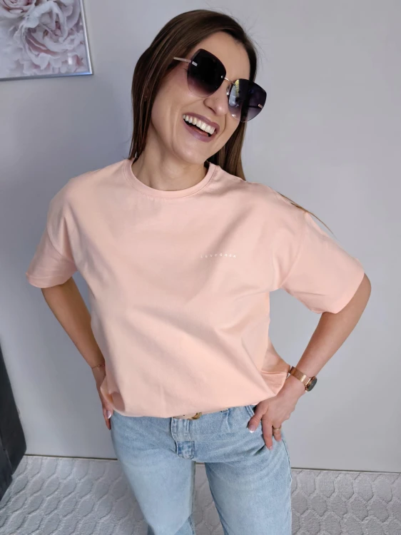 T-shirt basic gładki morelowy
