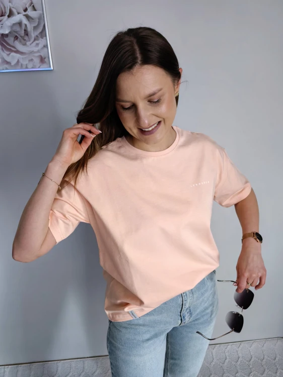 T-shirt basic gładki morelowy