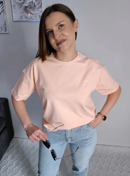 T-shirt basic gładki morelowy