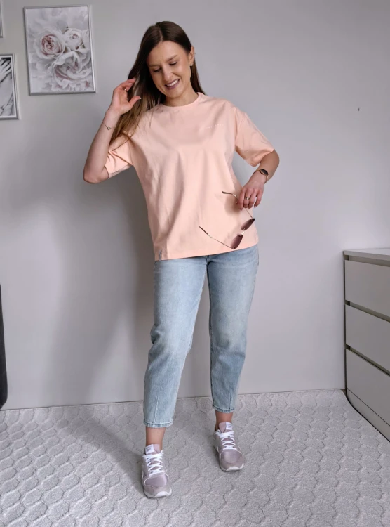 T-shirt basic gładki morelowy