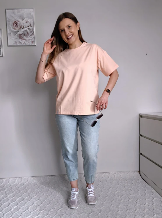 T-shirt basic gładki morelowy