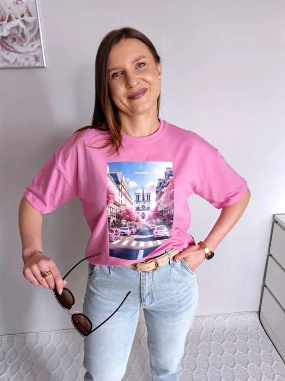 T-shirt z printem garbusy barbie róż
