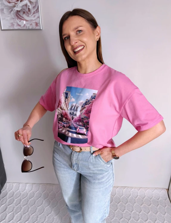 T-shirt z printem garbusy barbie róż