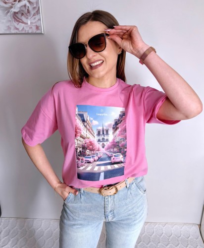 T-shirt z printem garbusy barbie róż