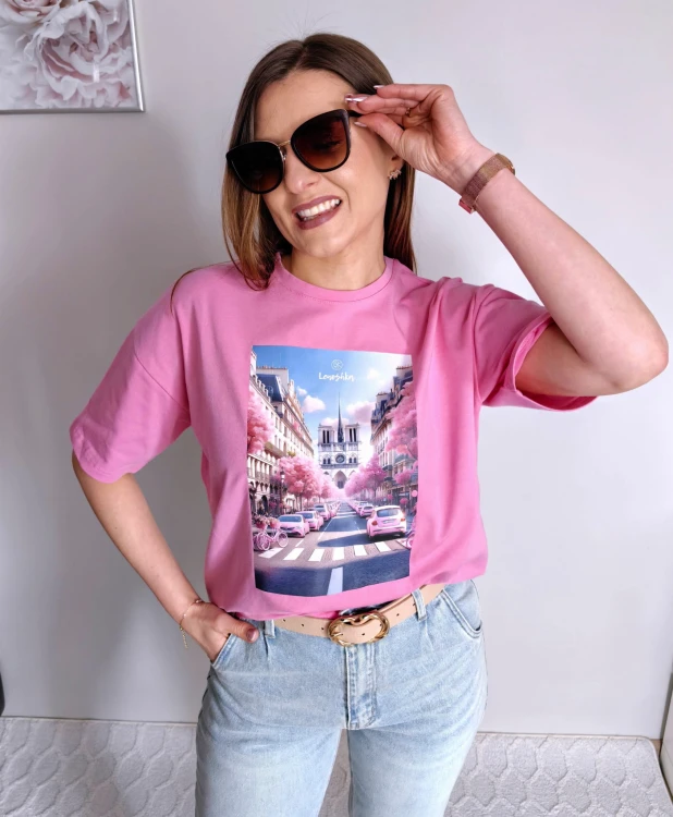 T-shirt z printem garbusy barbie róż