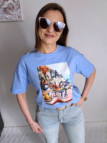T-shirt z printem Dolce Vita niebieski