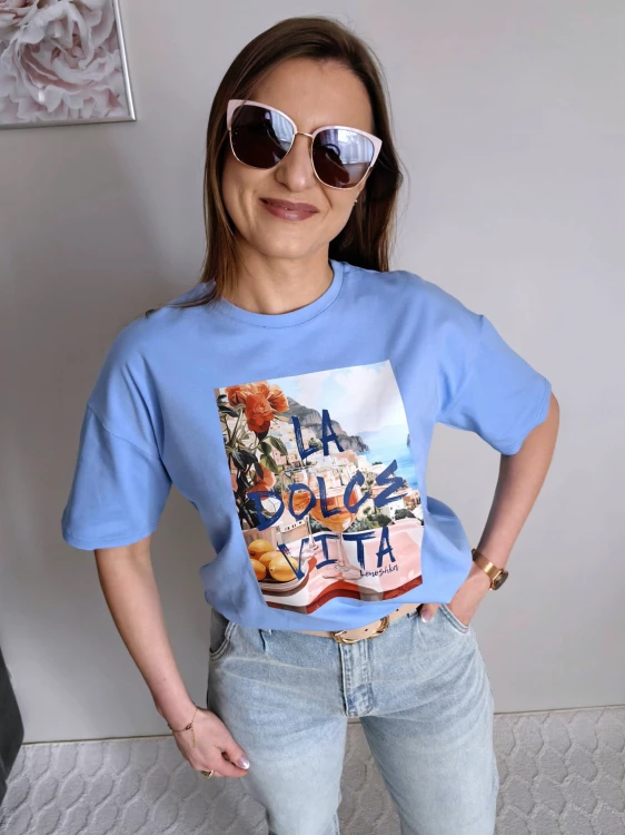 T-shirt z printem Dolce Vita niebieski