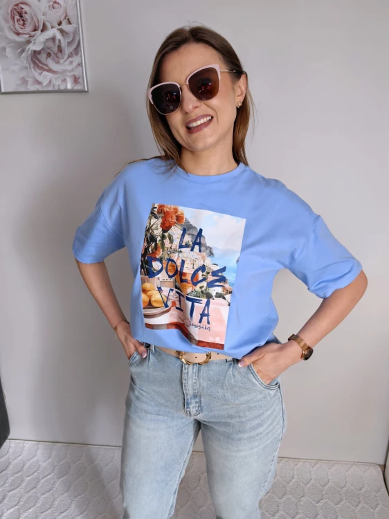 T-shirt z printem Dolce Vita niebieski