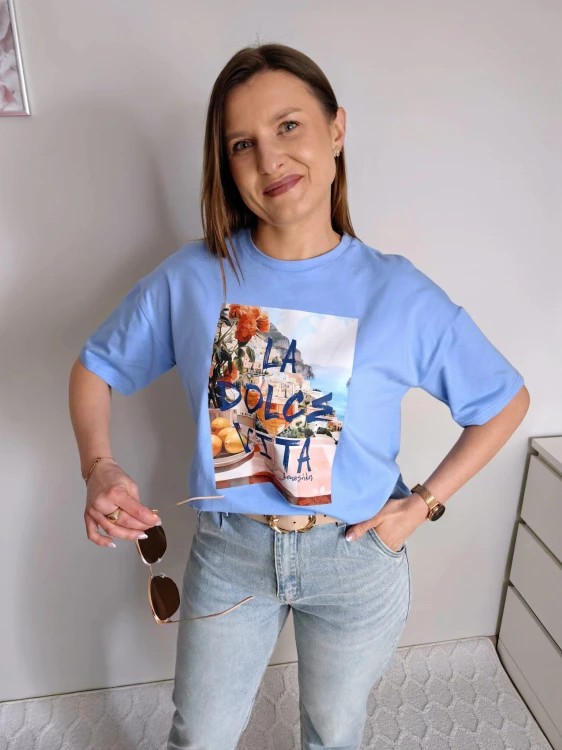T-shirt z printem Dolce Vita niebieski