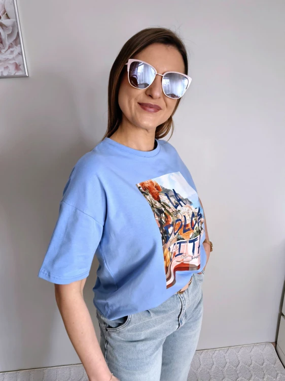 T-shirt z printem Dolce Vita niebieski