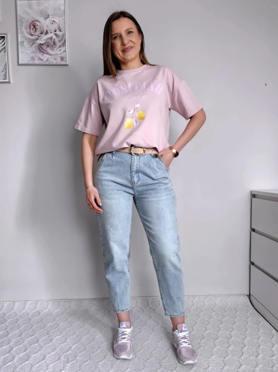 T-shirt z printem Positiano cytrynki pudrowy róż
