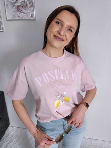 T-shirt z printem Positiano cytrynki pudrowy róż