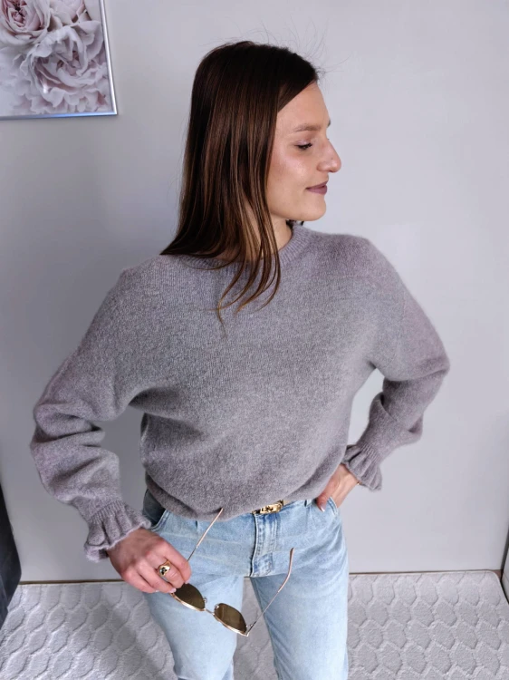 Sweter basic z 30% baby alpaka i rękawem dzwonek fango