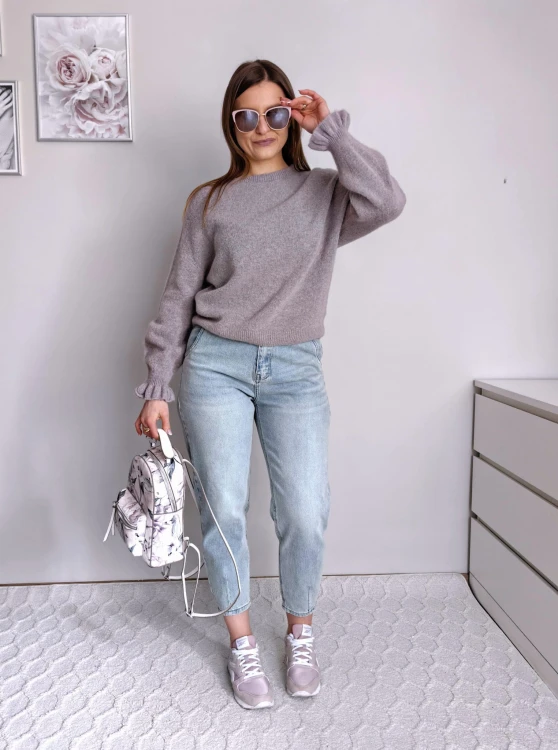 Sweter basic z 30% baby alpaka i rękawem dzwonek fango