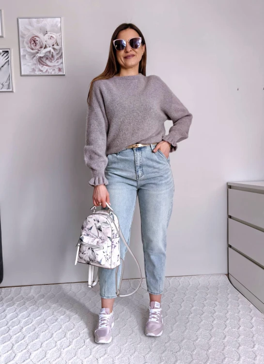 Sweter basic z 30% baby alpaka i rękawem dzwonek fango