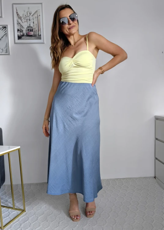 Spódnica midi na gumce satynowa gładka 87% wiskoza jeans