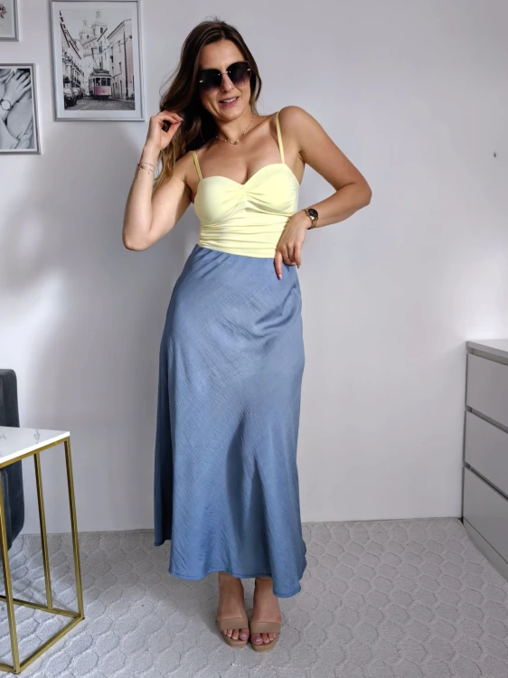 Spódnica midi na gumce satynowa gładka 87% wiskoza jeans