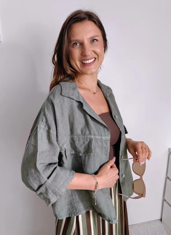 Kurtka/narzutka/koszula 100% len khaki