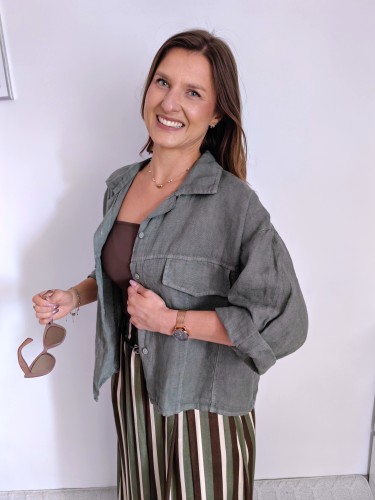 Kurtka/narzutka/koszula 100% len khaki