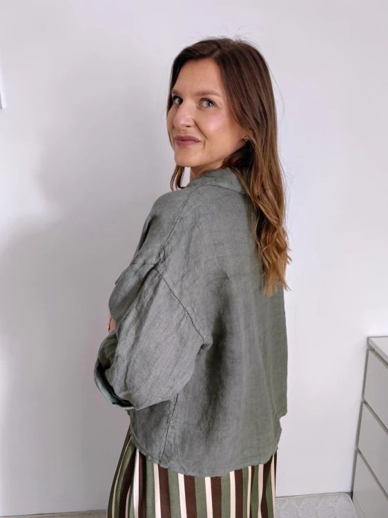 Kurtka/narzutka/koszula 100% len khaki