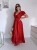 Sukienka bawełniana maxi z rękawami motylek i gumowaniem czerwona