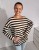 Bluzka basic longsleeve w paski beżowo-khaki 95% wiskoza