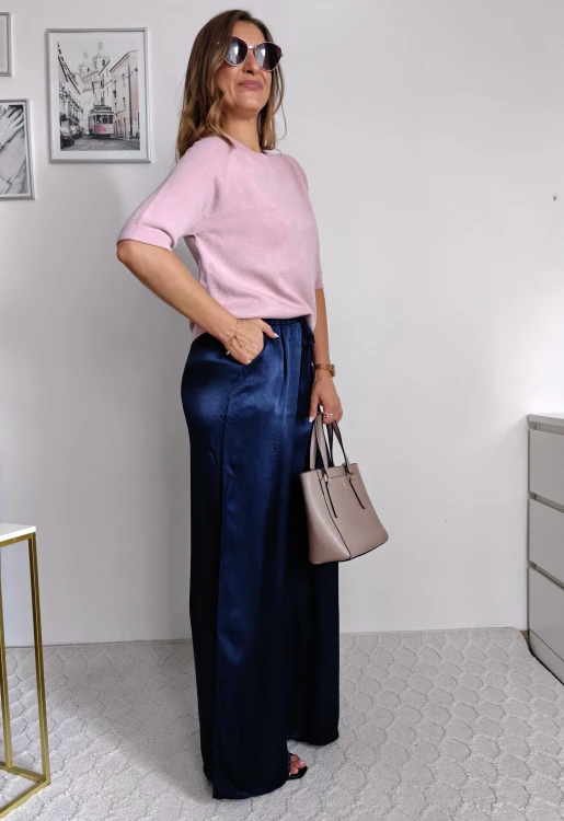 Sweterek basic z rękawem 3/4 pudrowy róż 50% wiskoza
