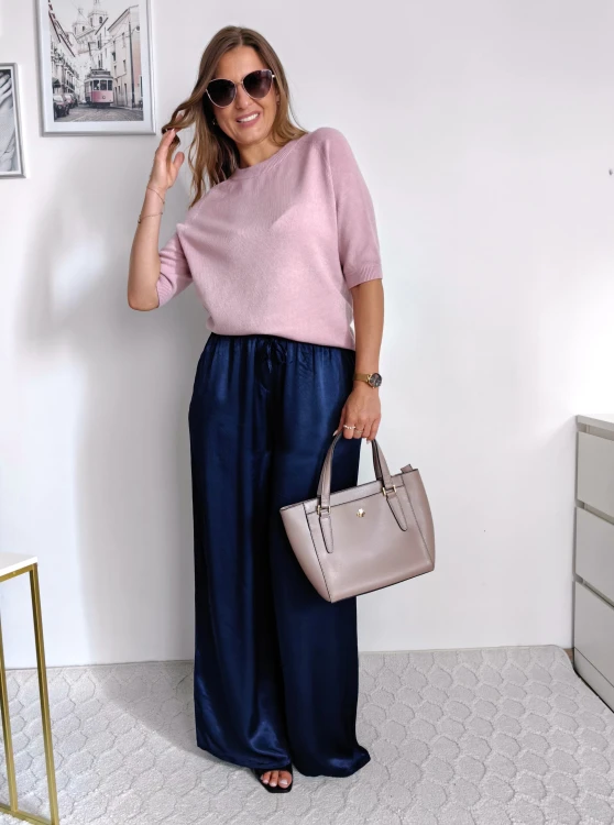 Sweterek basic z rękawem 3/4 pudrowy róż 50% wiskoza