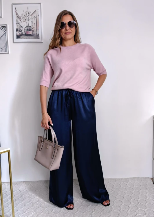 Sweterek basic z rękawem 3/4 pudrowy róż 50% wiskoza