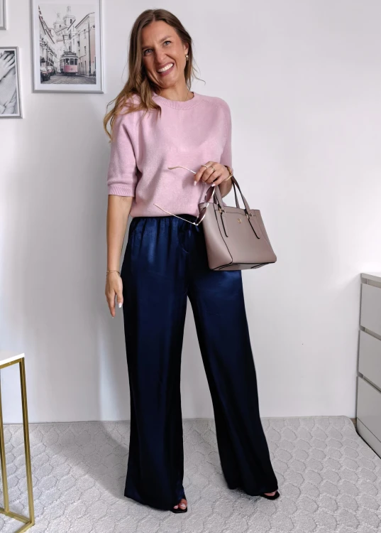Sweterek basic z rękawem 3/4 pudrowy róż 50% wiskoza