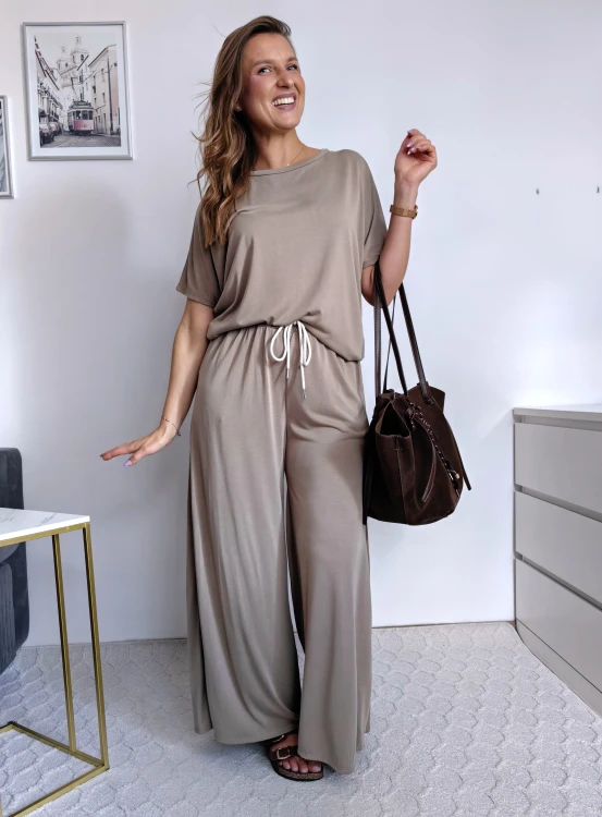 Komplet comfy luźna bluzka i szerokie spodnie na gumce 60% modal fango