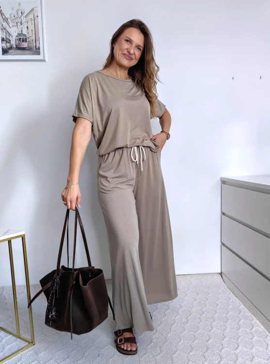 Komplet comfy luźna bluzka i szerokie spodnie na gumce 60% modal fango