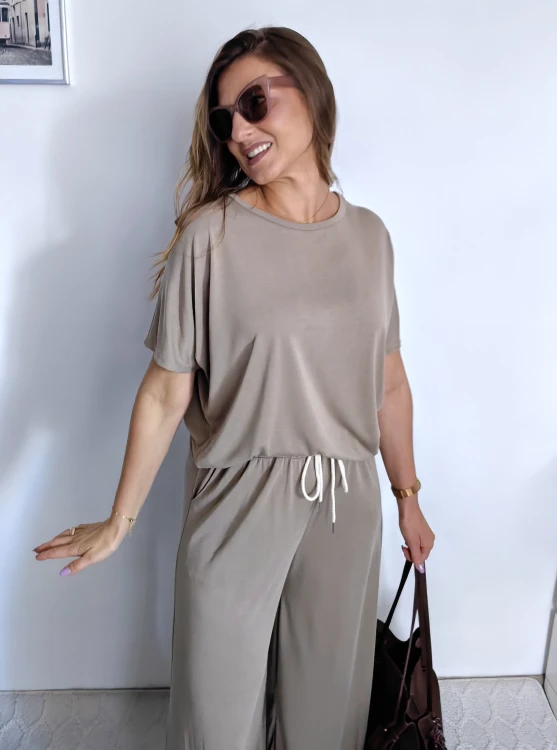 Komplet comfy luźna bluzka i szerokie spodnie na gumce 60% modal fango