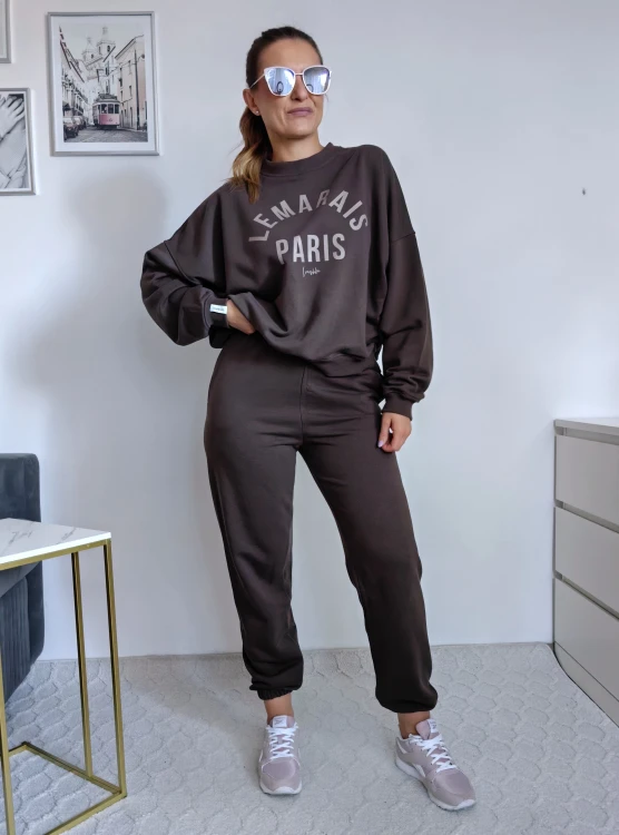 Bluza basic short czekolada z beżowym napisem 95% bawełna