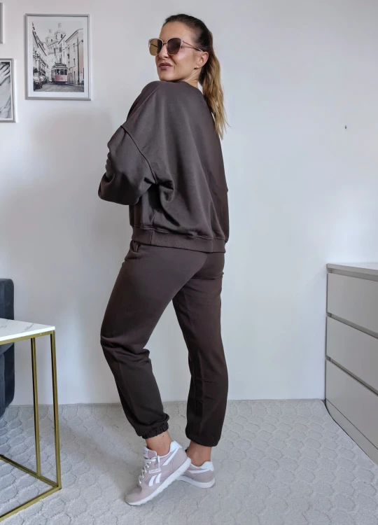 Bluza basic short czekolada z beżowym napisem 95% bawełna