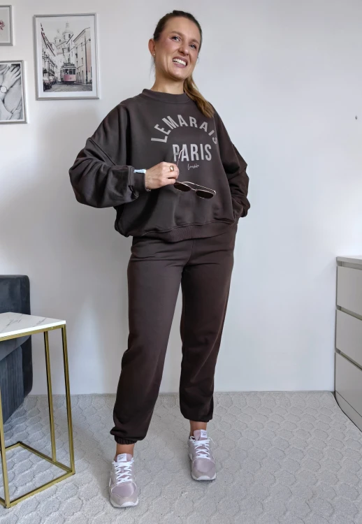 Bluza basic short czekolada z beżowym napisem 95% bawełna