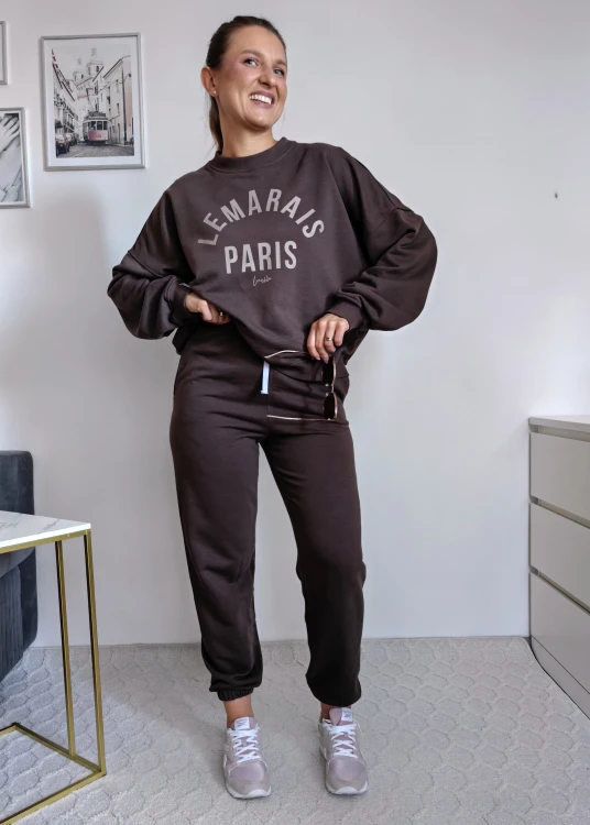 Bluza basic short czekolada z beżowym napisem 95% bawełna