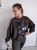 Bluza basic short czekoladowa z kolażem brown mood 95% bawełna