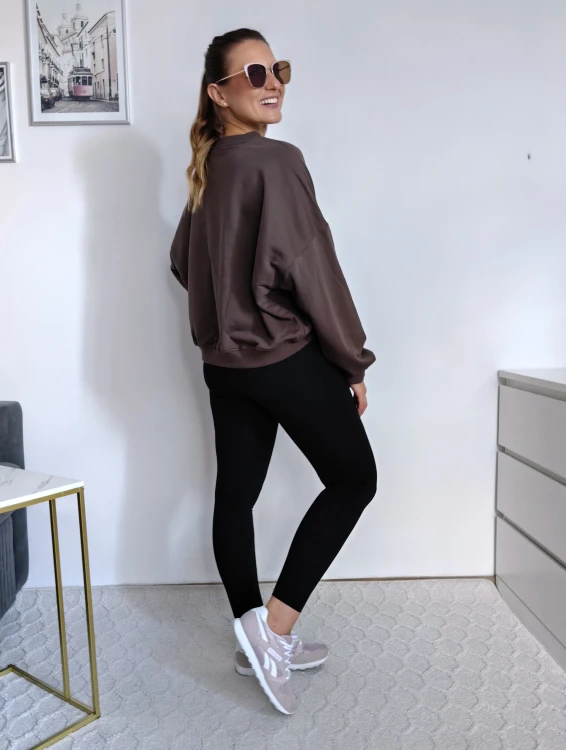 Bluza basic short czekolada z kolażem burgundy mood 95% bawełna