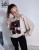 Bluza basic short beżowa z kolażem burgundy mood 95% bawełna