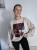 Bluza basic short beżowa z kolażem burgundy mood 95% bawełna