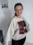 Bluza basic short beżowa z kolażem burgundy mood 95% bawełna