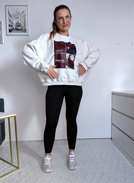 Bluza basic short kokos z kolażem burgundy mood 95% bawełna