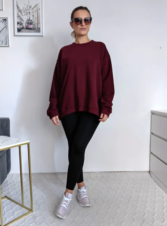 Bluza basic long gładka bordowa 95% bawełna