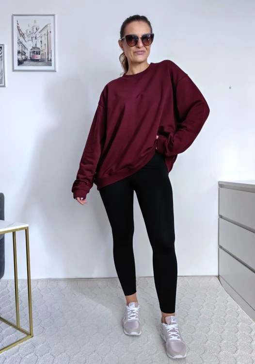 Bluza basic long gładka bordowa 95% bawełna