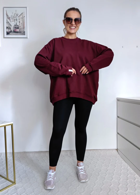 Bluza basic long gładka bordowa 95% bawełna