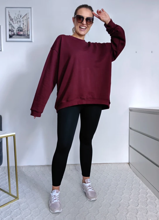 Bluza basic long gładka bordowa 95% bawełna